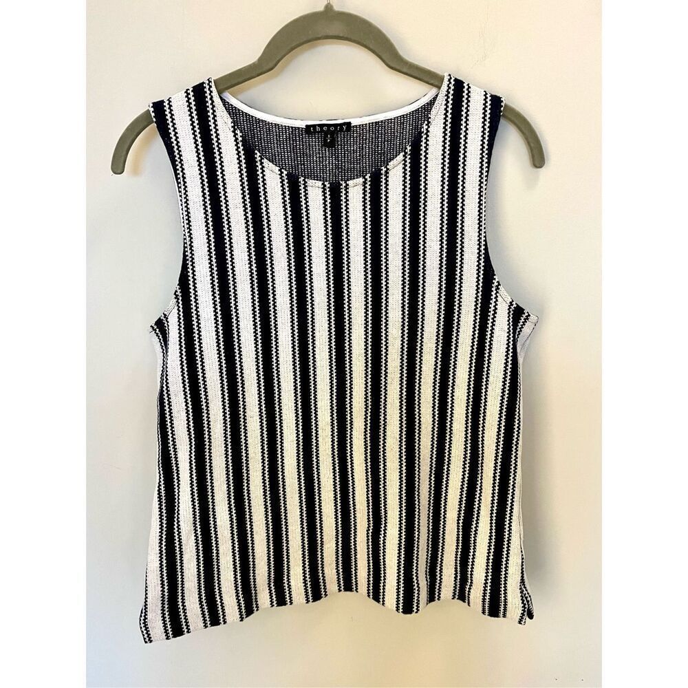 Theory navy and white striped shell tank top small